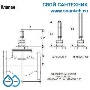 10158 Honeywell, V5025A1068 Клапан двухходовой (проходной) фланцевый, PN25, DN15, Kvs 4.0, 20мм, 2…200 °C